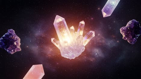 A Stunning Display of Crystals Illuminated in a Mystical Cosmic Space, Creating an Enchanting Atmosphere of Beauty and Wonder in the Universe