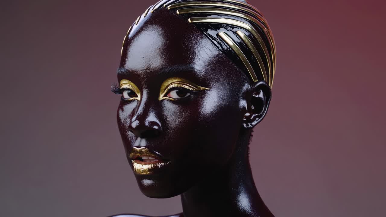 Beautiful Black Woman with Gold Headpiece