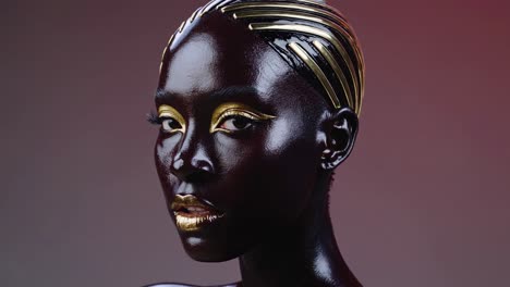 beautiful black woman with gold headpiece