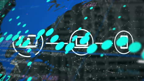 animación del procesamiento de datos sobre el mapa del mundo