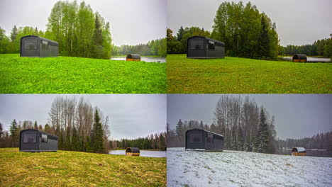 comparison shot of four different seasons in one screen