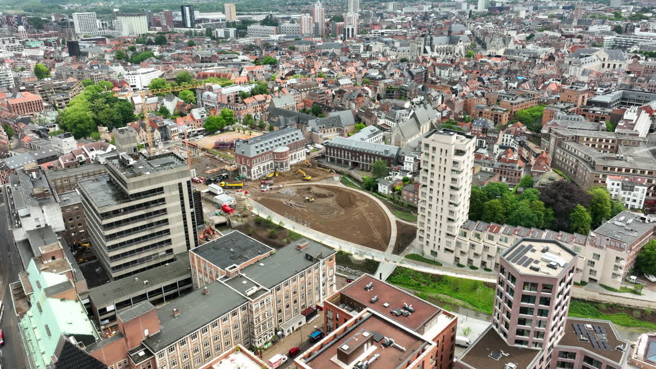 Aerial Pullback Hertogensite Leuven in Belgium