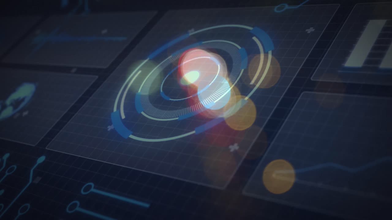 Animation of blurred traffic lights over processing circle and dark space
