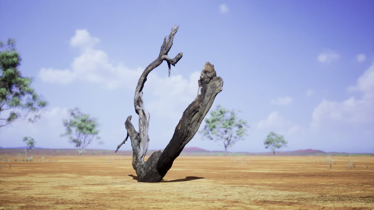 건조한 환경에서 외로운 날씨에 시달리는 나무를 특징으로 하는 황량한 풍경