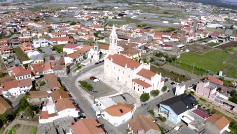 bird eye view paining over a church in a smal city