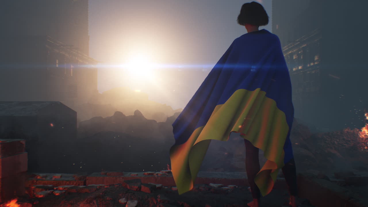 Ukrainian Woman Standing Strong Amidst Ruins