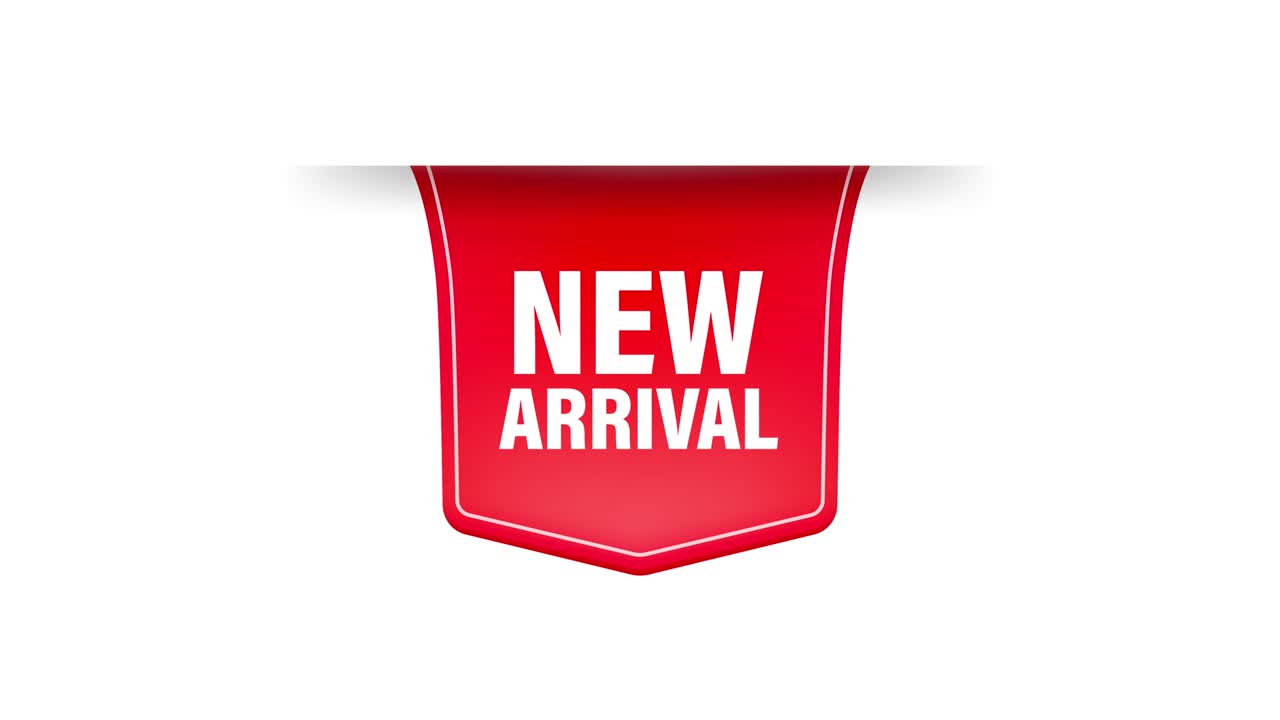 New arrival red label on white background. New collection. Motion graphics.