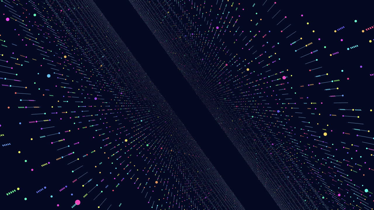 zigzag dinámico de puntos coloridos en un fondo oscuro