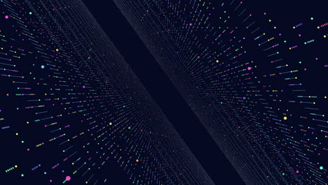 dynamic zigzag of colorful dots on a dark background