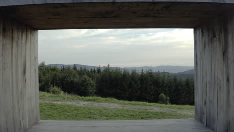 forward drone shot through frame viewpoint structure, czech republic