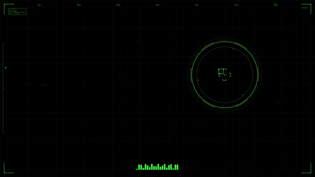 A digital display shows radar tracking with various readouts. The screen highlights targets and signals in a futuristic military context. The focus is on tactical information