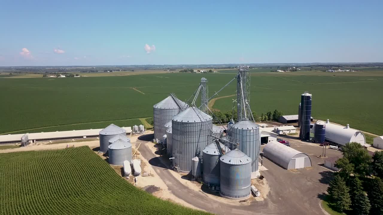 Flyover of grain bins