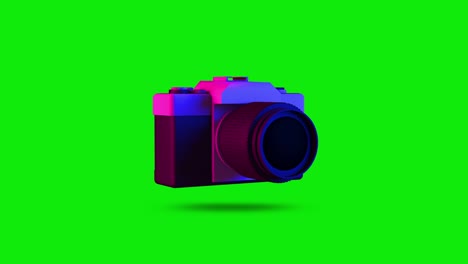 colorful 3d vintage camera turning mock up with green screen.