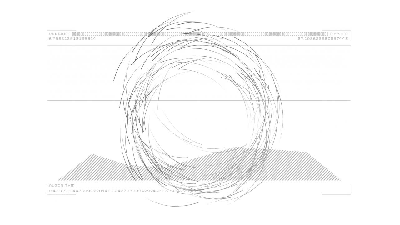 알고리즘과 암호 텍스트에 대한 원형 선과 데이터 포인트 애니메이션