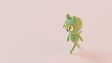 cute cartoon green cat walking