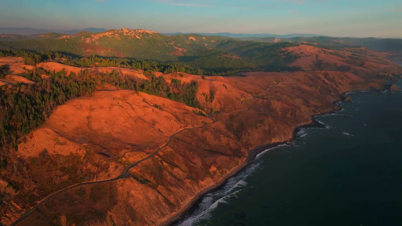 Bolinas Sonoma Coast State Park golden sunset California aerial drone landscape Bodega Bay Fort Ross rugged windy coastal highway Redwoods Point Reyes Big Sur Salmon Creek Pacific Ocean left upwards
