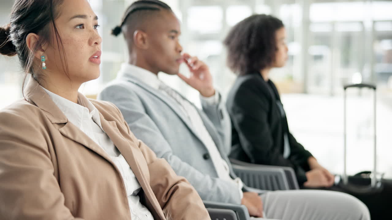 공항, 대기 및 일련의 비즈니스 사람들