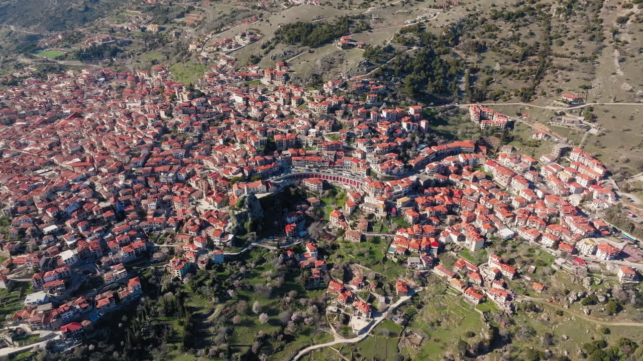 Aerial: Arachova mountain village in Boeotia, Greece