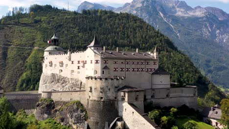 aerial view of hohenwerfen castle in alpen mountains near salzburg