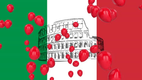 animation of balloons over colosseum and flag of italy