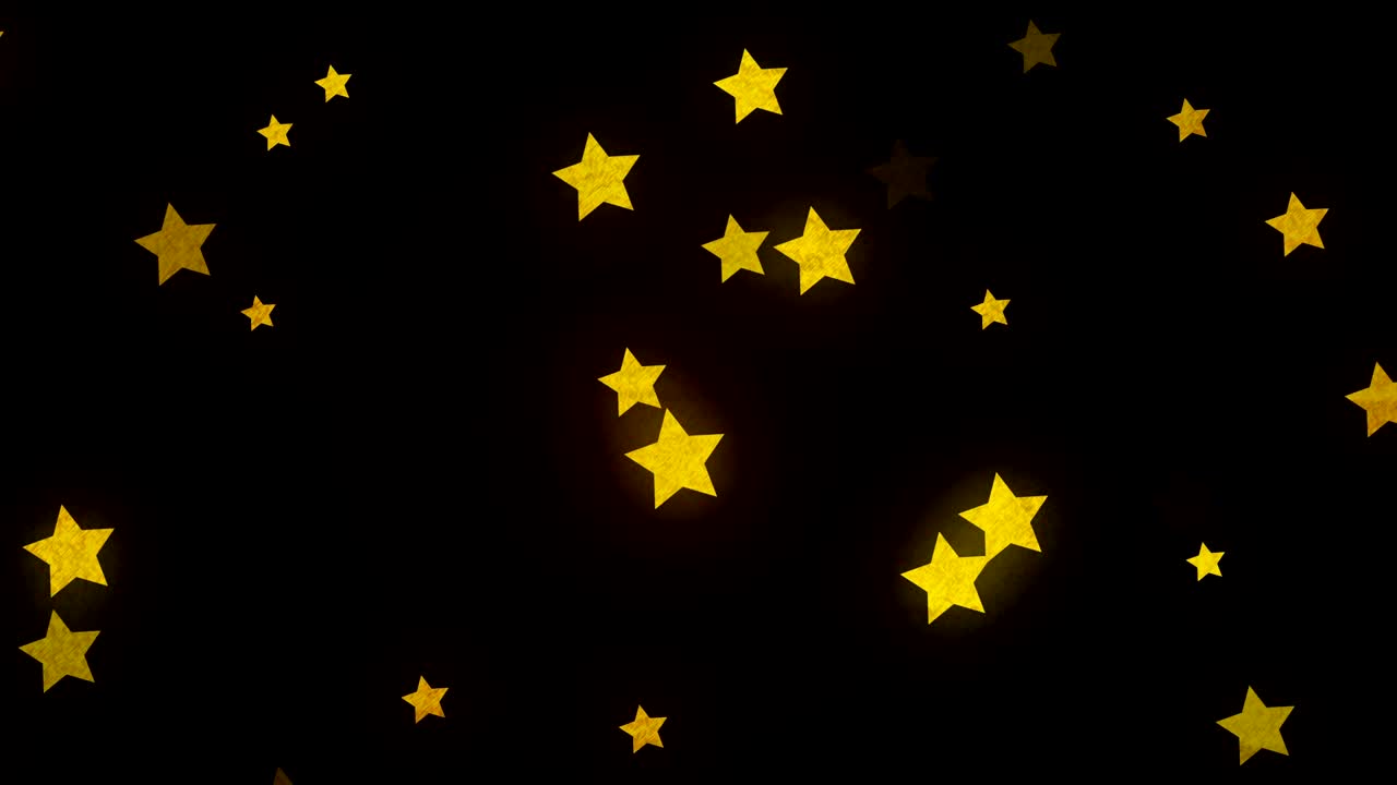 animación de estrellas doradas brillantes que parpadean y se mueven en movimiento hipnótico sobre un fondo negro