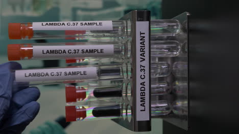 lambda c37 variant samples being inserted into rack