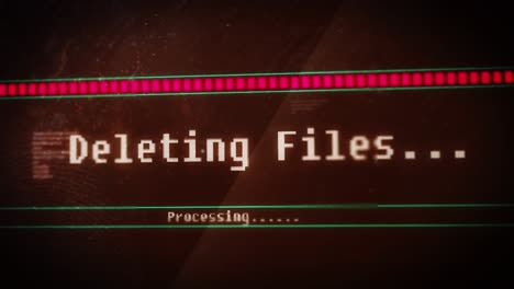 animation of deleting files processing text flashing digital interface