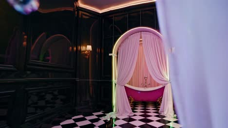 luxury interior with pink curtains and neon lighting