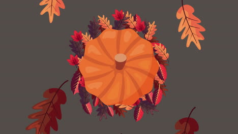 feliz animación de acción de gracias con calabaza y hojas