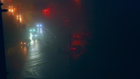 foggy night city traffic