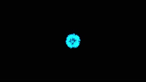 pulsating blue and purple plasma sphere expands in fiery energy shockwave loop. abstract particle explosion with central light flare. ideal for sci-fi, tech, power concepts