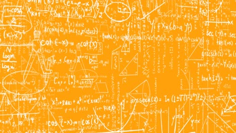 Animation-of-microscope-over-mathematical-equations-on-orange-background