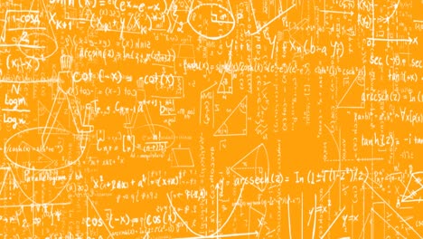 animation of microscope over mathematical equations on orange background