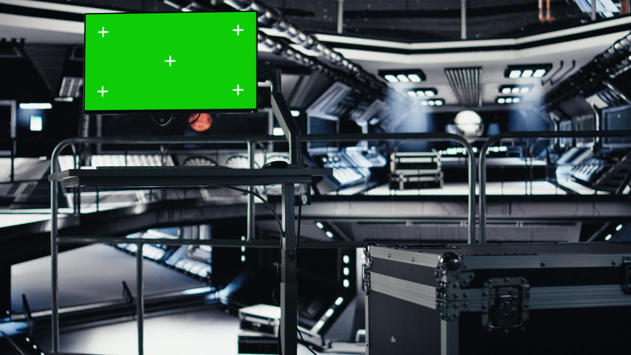 Chroma key monitor in space station surrounded by high tech equipment