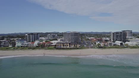 aerial view of palm beach during summer in gold coast, queensland, australia - drone shot