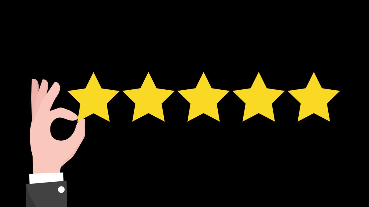 Rating Five Stars. Thumbs Up with review sign. Green Background.