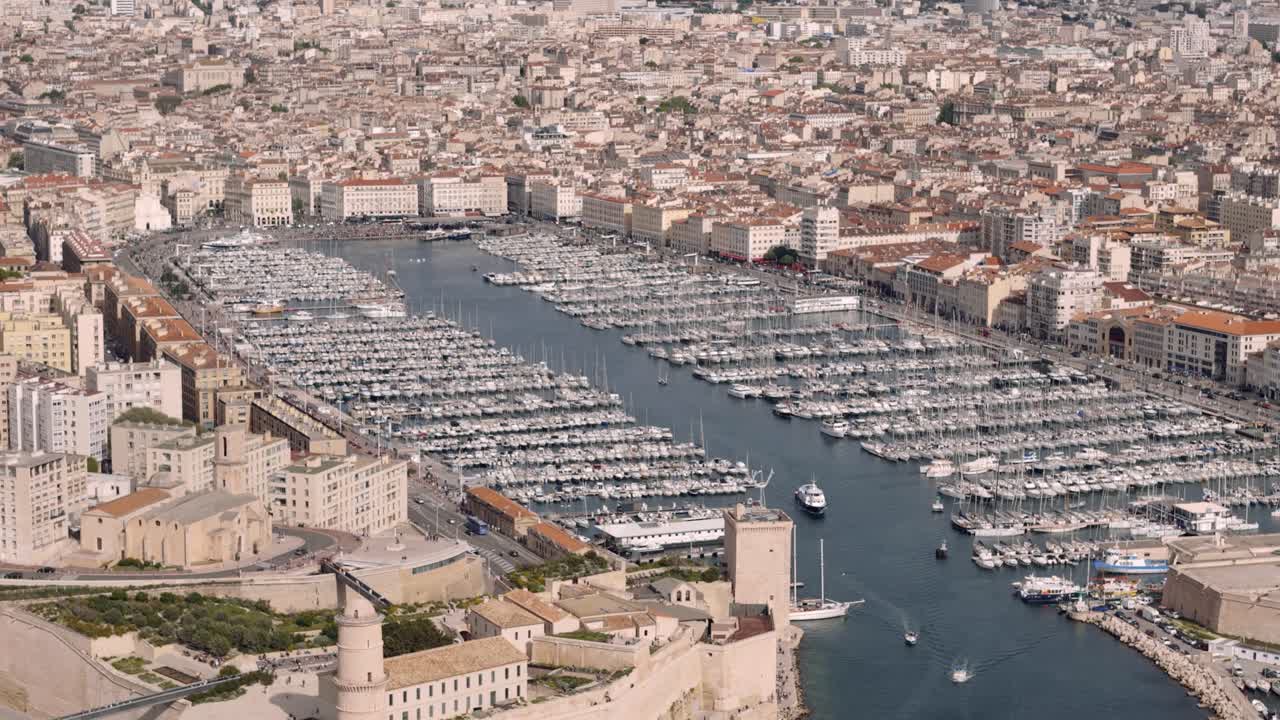 Marina Marseille seen from the sea, drone view