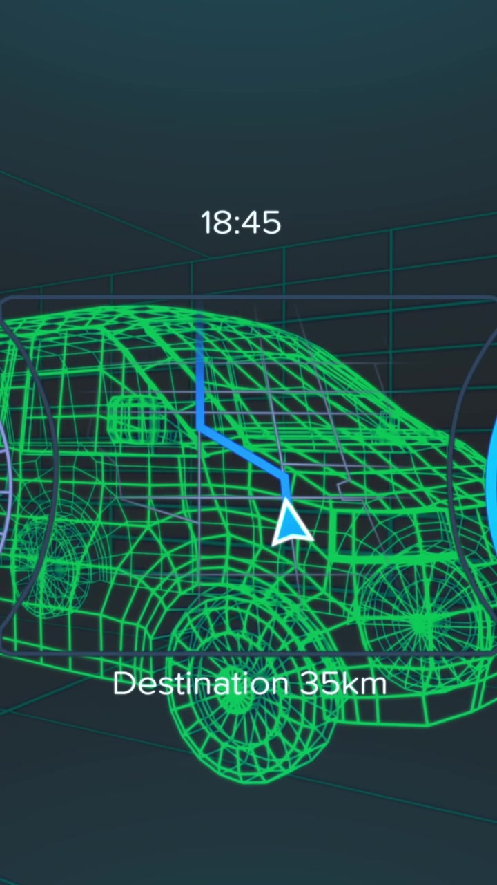 Display di navigazione automobilistico futuristico con modello wireframe
