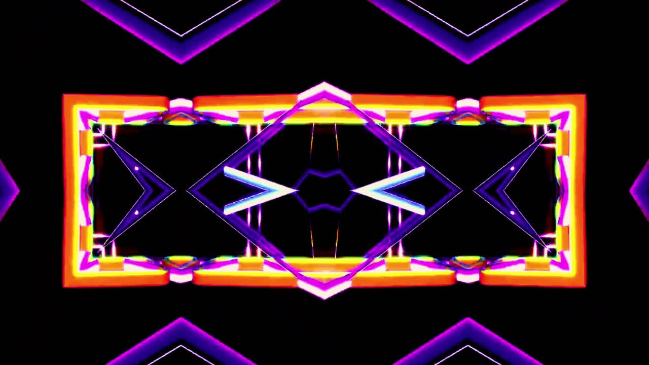 Pola Cahaya Neon Geometris Abstrak Bergerak di Latar Belakang Hitam