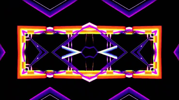 Abstract Geometric Neon Light Patterns Moving on Black Background