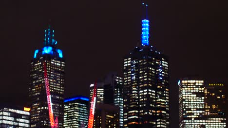 Melbourne-CBD-skyline-view-at-nighttime-from-southbank,-yarra-riverside-nighttime,-Melbourne