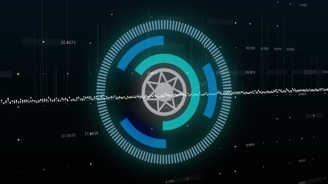 검은색 배경의 데이터 처리 및 파란색 데이터 로딩 아이콘