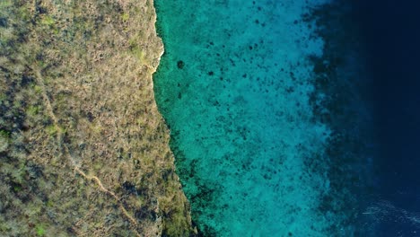 Dron-De-Arriba-Hacia-Abajo,-Se-Eleva-Sobre-El-Sendero-Que-Conduce-A-Una-Playa-Aislada-Y-Aguas-Cristalinas-Del-Caribe