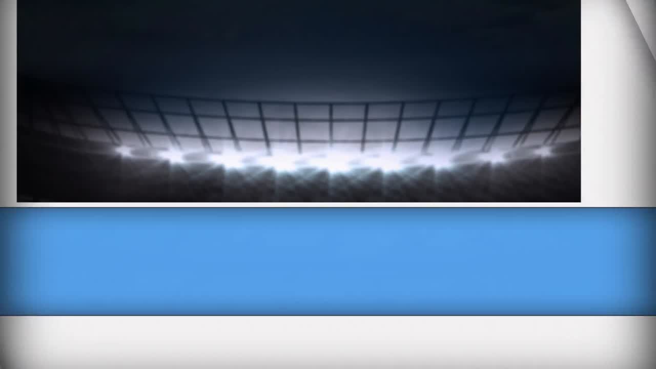Animation of sports stadium at night surrounded with blue lines