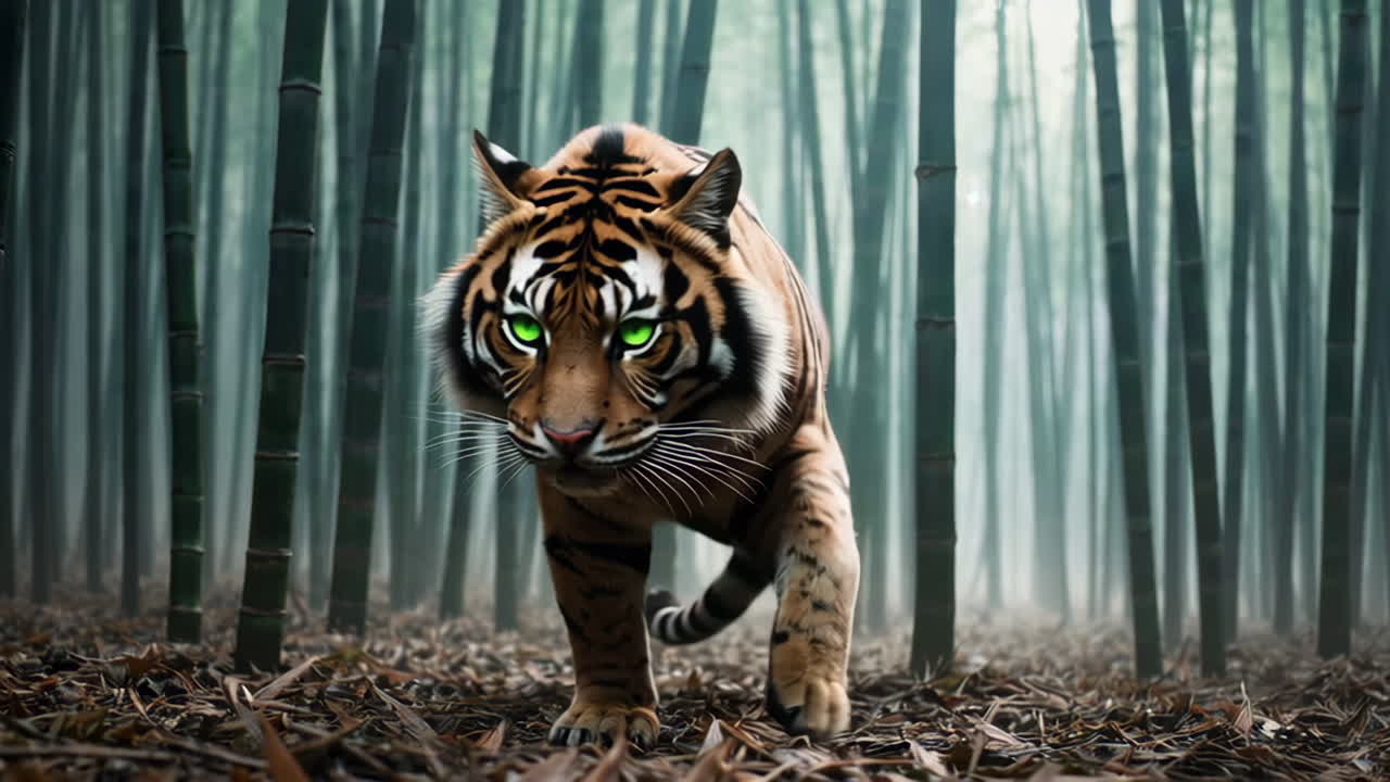 Tiger in a Mysterious Bamboo Forest