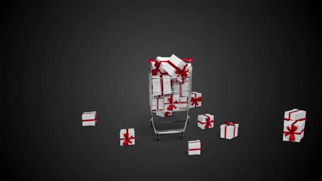 regalos cayendo en el carrito sobre fondo negro