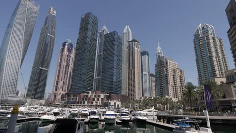 dubai marina skyscrappers view in the morning summer