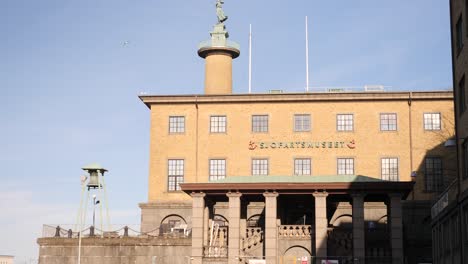 sjöfartsmuseet museum in gothenburg, sweden - outside, facade of maritime museum and aquarium building - swedish maritime cultural history promoting idea of living sea - sjöfarts museet akvariet