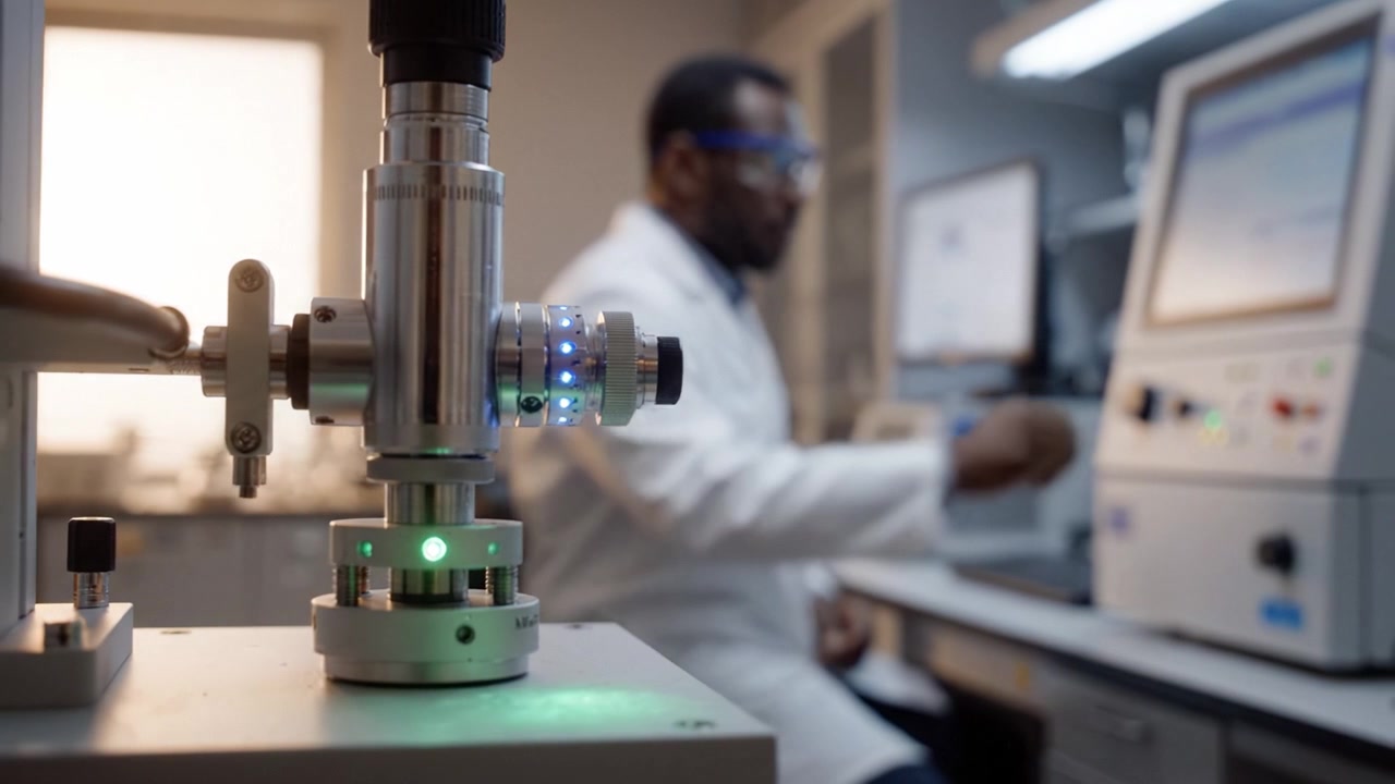 Advanced Laboratory Work: A Researcher Focuses on Precision Equipment and Data Analysis in a State-of-the-Art Scientific Environment