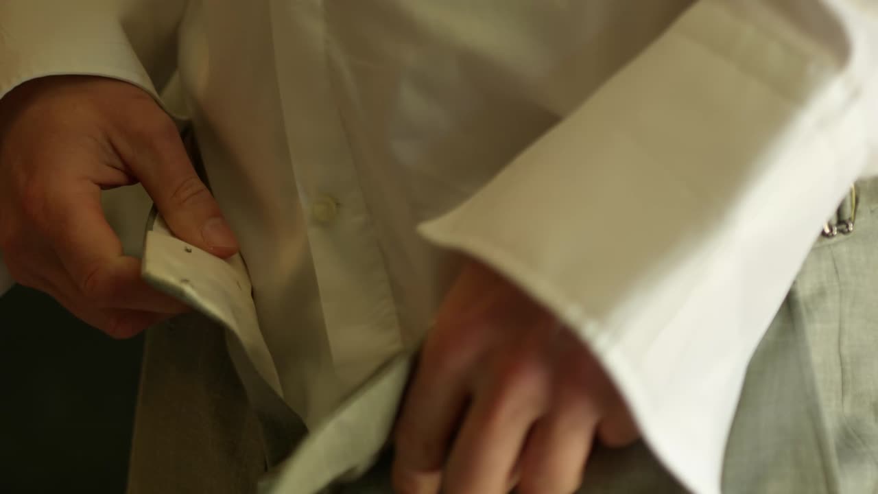 Cropped View Of A Man Zip Tuxedo Trousers. Close-up Shot